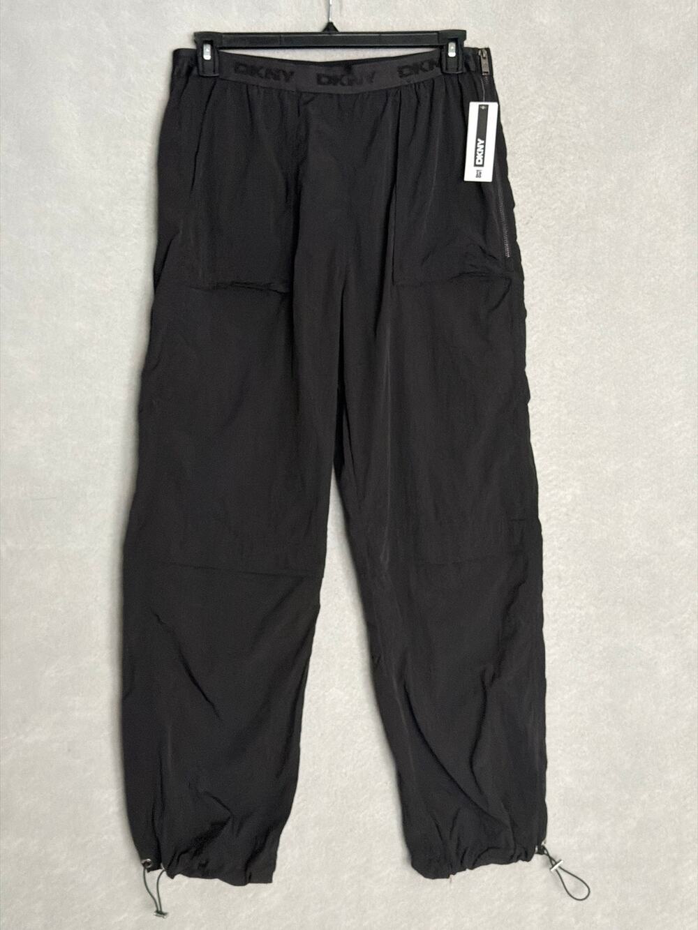 DKNY Side-Zip Jogger Pants Elastic Waistband Black Women's Large NEW